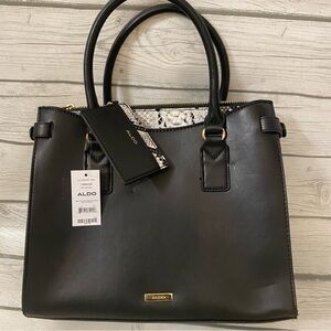 Aldo Tote/Satchel Black Snake print accent Detachable strap & change pouch- New!